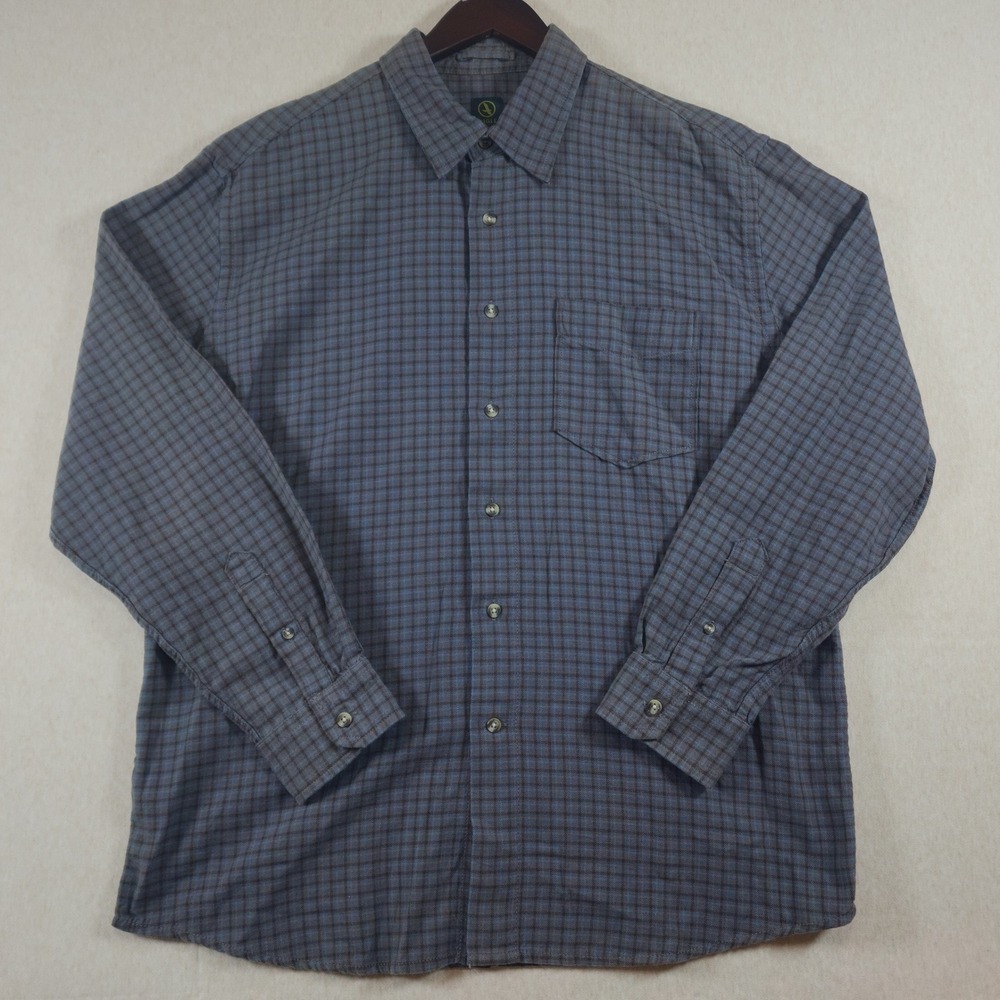 Aigle NWT Plaid Button Down Shirt Mens Large Blue Grey Cotton Gorpcore Outdoor